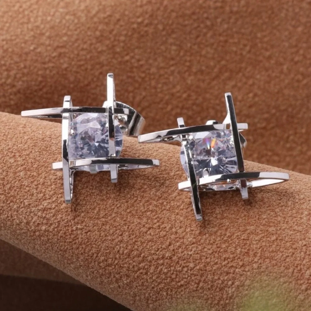 Cubic Zirconia Stud Earrings Silver & Gold - Picture 4 of 7